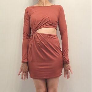 BLUE BLUSH  burnt orange side cut out bodycon dress size Medium